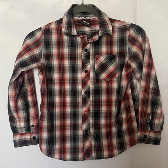 Tony Hawk Red Plaid Long Sleeve Button Down Shirt Boy's Size 7 - Picture 1 of 11